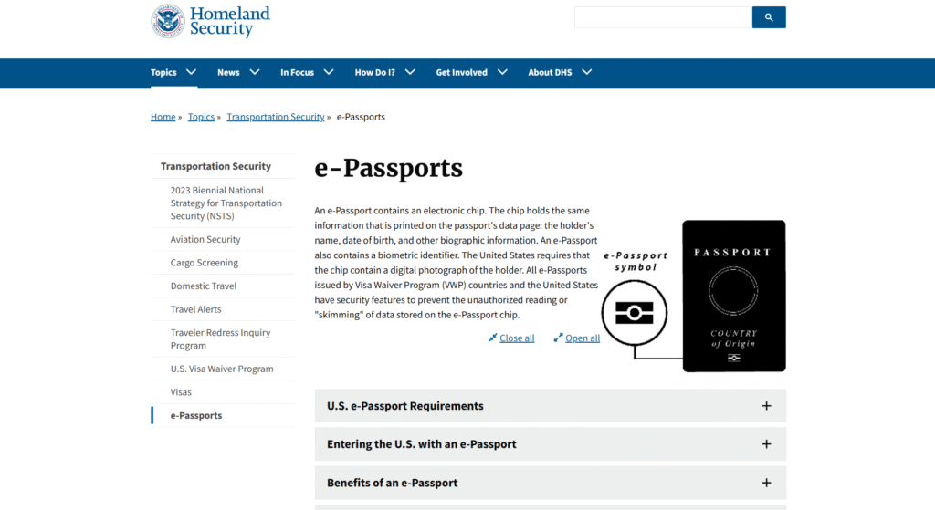 e-Passports - الدول المسموح لها بدخول امريكا بدون فيزا