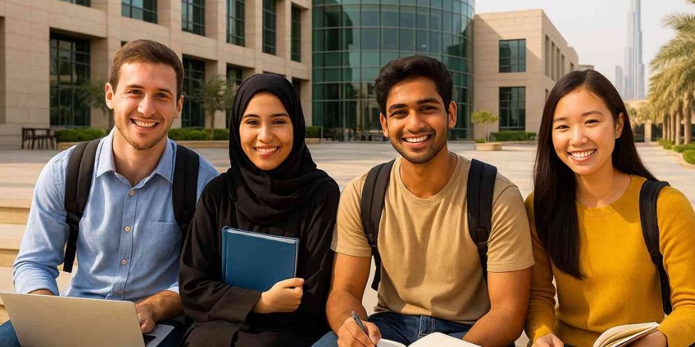 طلاب دوليون يدرسون في جامعة حديثة بالإمارات.