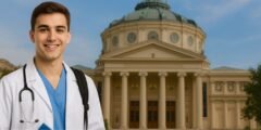 طالب طب يدرس في رومانيا داخل جامعة حديثة.