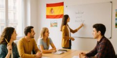 طلاب دوليون أثناء دراسة اللغة الإسبانية في معهد بمدينة مدريد - شروط دراسة اللغة في إسبانيا